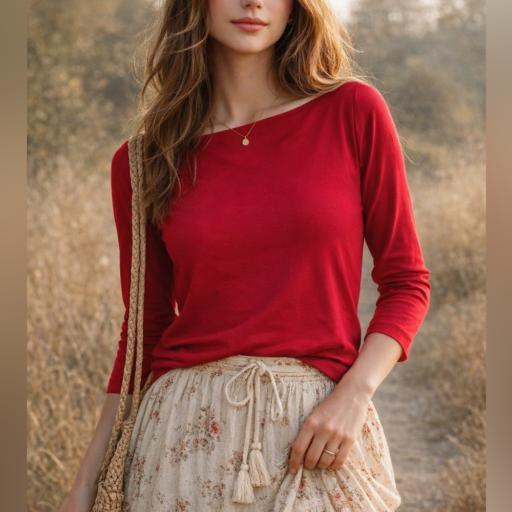 Old Navy Red Bateau Neck Top | 100% Cotton | Size Small